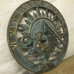 Sundial - round cockeral Verdigris Brass.