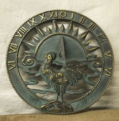 Sundial - round cockeral Verdigris Brass.