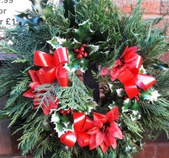 Wreath large with pointsettia and ribbon